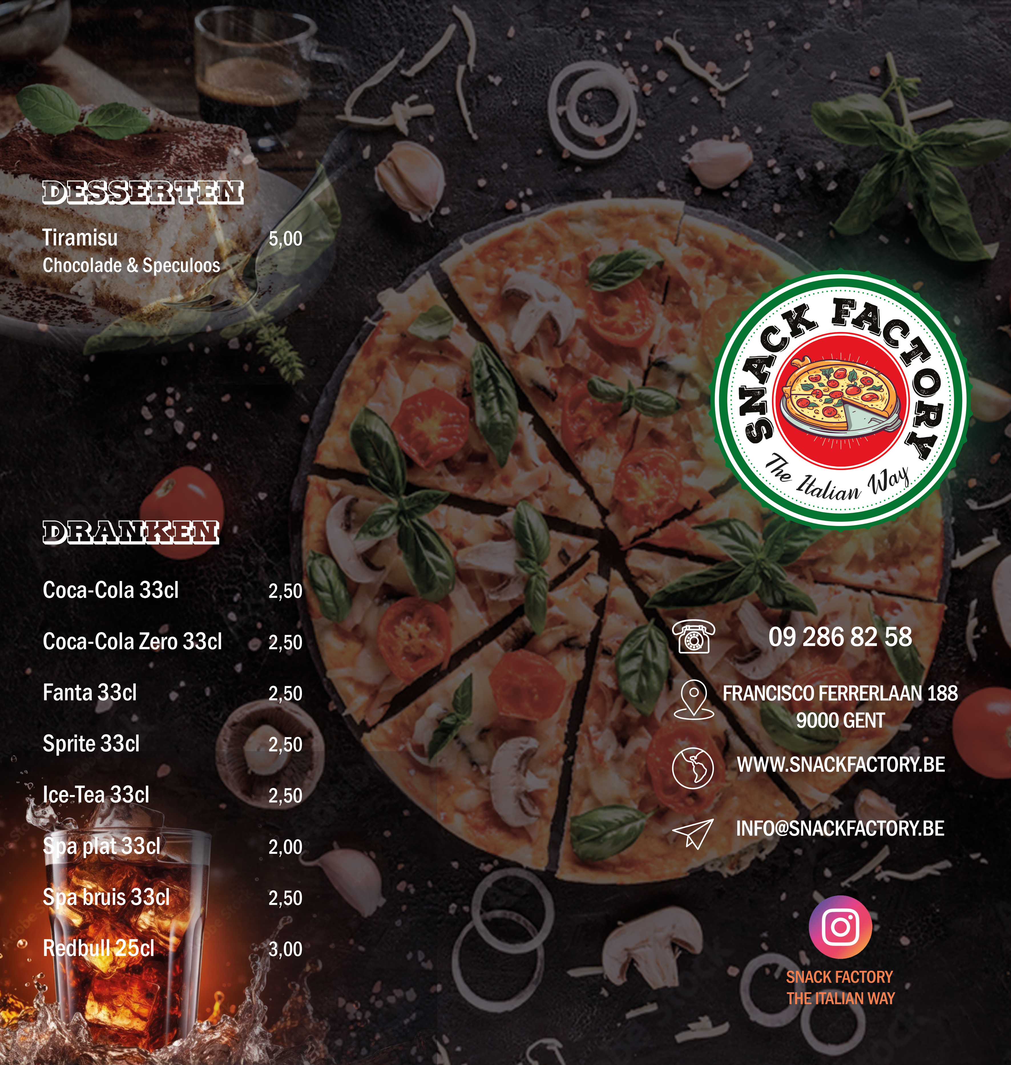 Snack Factory menu voorkant